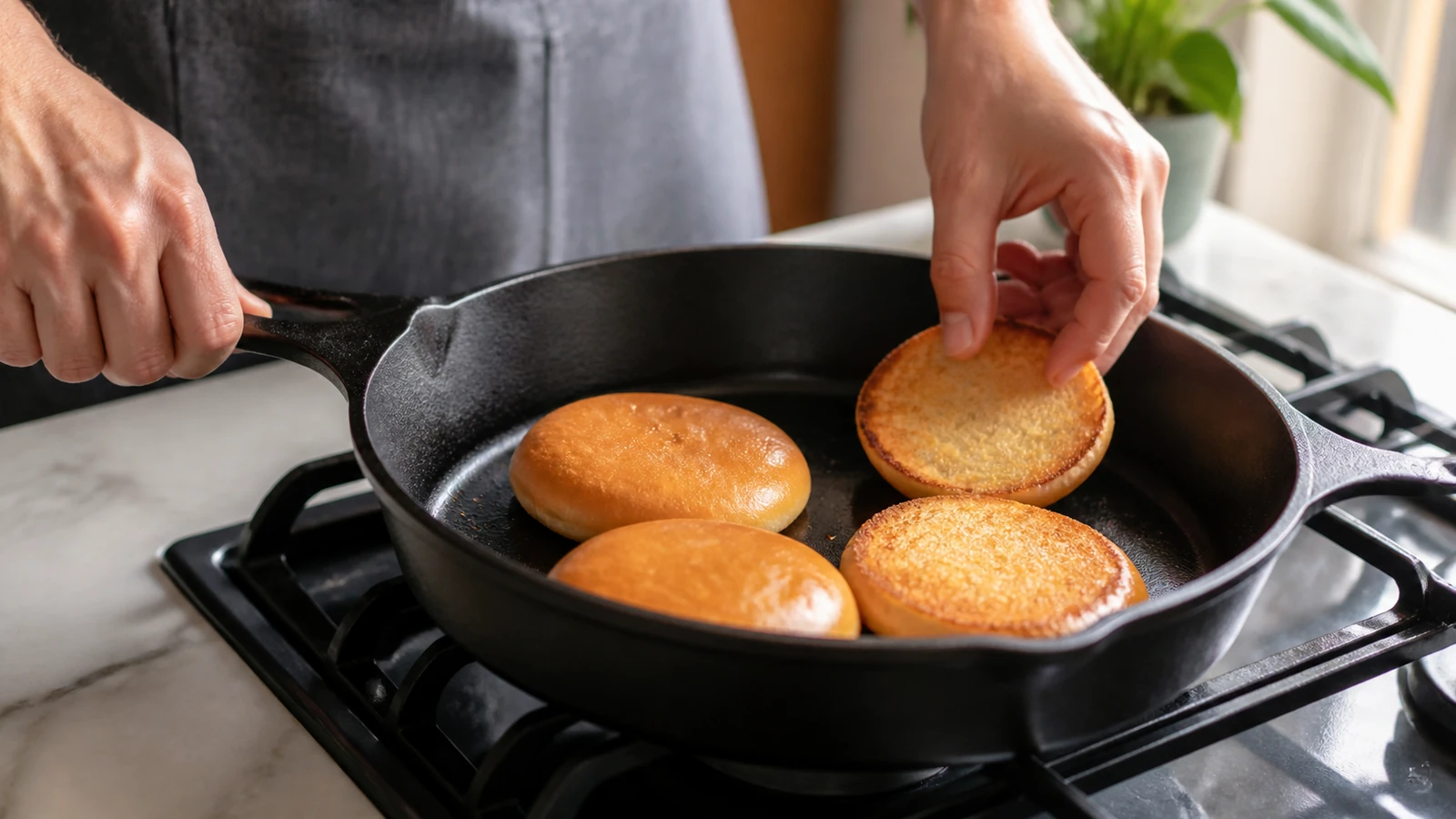 Préparation d’un burger dans une cuisine maison
