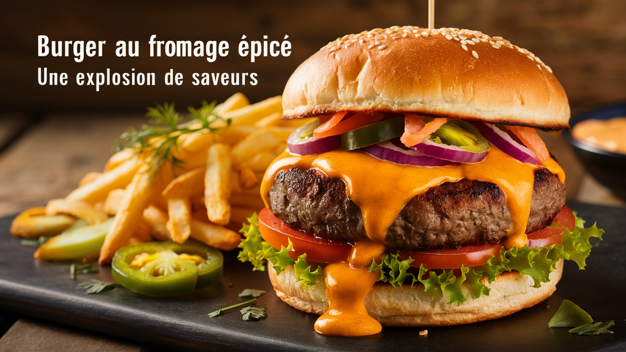 découvrez notre burger au fromage épicé, une véritable explosion de saveurs ! savourez un mélange irrésistible de fromage fondant et d'épices relevées, pour une expérience gustative inoubliable. parfait pour les amateurs de sensations fortes !