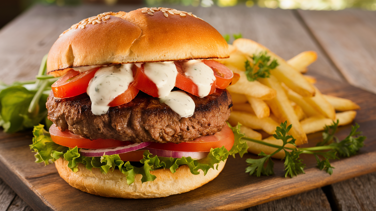 découvrez notre burger au kebab d'agneau, une délicieuse fusion de saveurs méditerranéennes et de nourriture rapide. savourez un mélange unique de viande tendre, d'épices parfumées et de garnitures fraîches, le tout dans un pain moelleux. une expérience culinaire inoubliable qui ravira vos papilles!