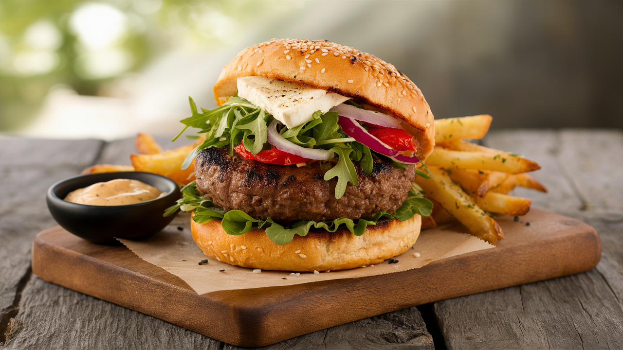 découvrez notre savoureux burger d'agneau épicé, une explosion de saveurs en bouche avec des assaisonnements raffinés et des ingrédients frais qui raviront vos papilles. parfait pour un repas gourmand et réconfortant.