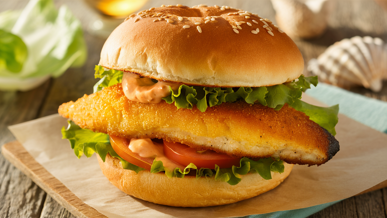 découvrez notre burger de poisson croustillant, une véritable délice marine à savourer ! alliant saveurs authentiques et texture croquante, ce plat saura ravir les amateurs de fruits de mer. idéal pour un repas gourmand et léger, faites le plein de fraîcheur avec chaque bouchée.