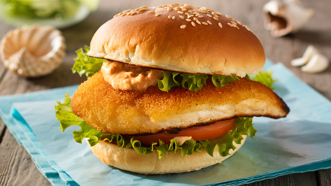 savourez notre burger de poisson croustillant, une délicieuse recette qui allie fraîcheur marine et texture croquante. parfait pour les amateurs de fruits de mer en quête d'une expérience gustative unique, ce plat vous transporte au bord de la mer à chaque bouchée.