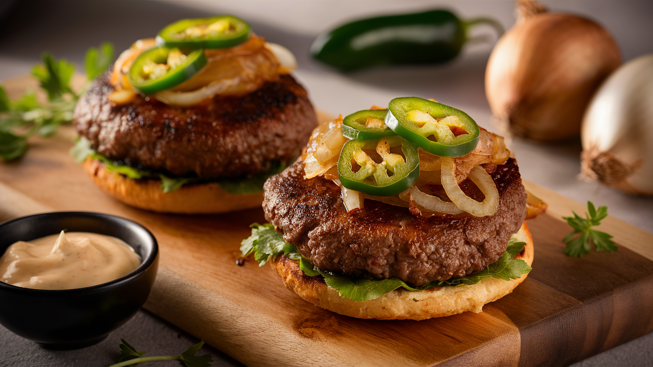 découvrez notre recette savoureuse de burgers écrasés aux jalapeños et oignons, un délice épicé qui allie le croustillant des oignons caramélisés à la chaleur des jalapeños. parfait pour un repas convivial, ces burgers régaleront vos papilles avec une explosion de saveurs à chaque bouchée!