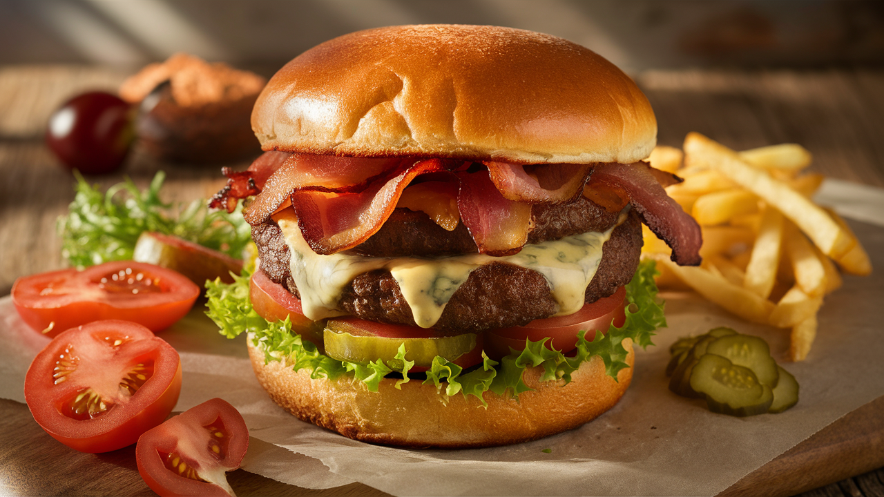 découvrez nos burgers garnis de bacon croustillant et de fromage bleu crémeux, pour une expérience gustative inégalée. savourez cette explosion de saveurs qui égayera vos pauses déjeuner et vos dîners entre amis !