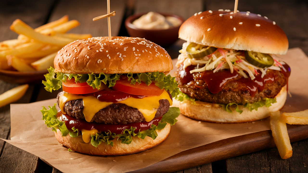 découvrez nos burgers savoureux de bœuf et de porc, préparés avec des ingrédients frais et de qualité. un mélange irrésistible de saveurs qui ravira les amateurs de viande. parfait pour un repas convivial ou une soirée entre amis!