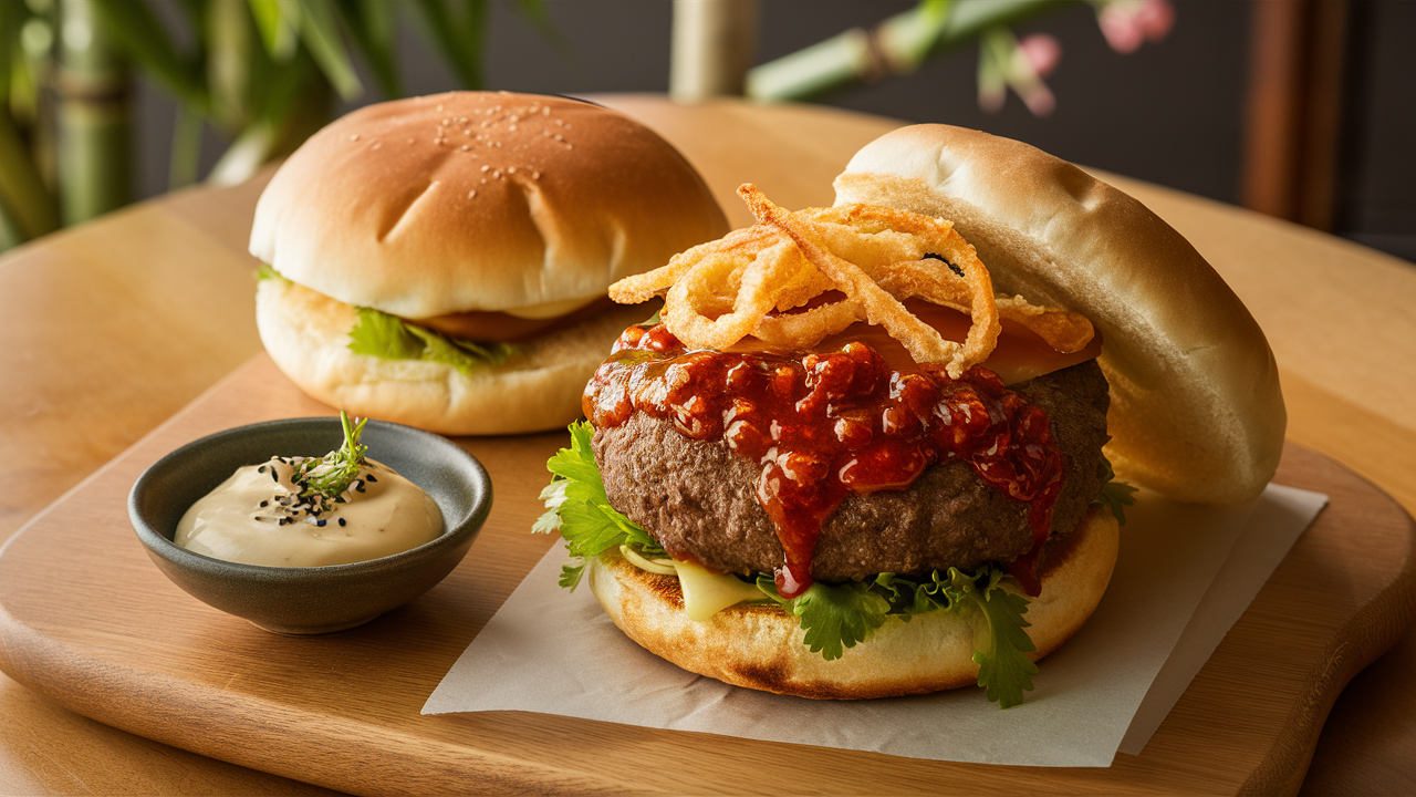 découvrez l'alliance audacieuse des saveurs avec nos burgers au chili à la japonaise, rehaussés d'une délicieuse mayo au yuzu. une expérience culinaire unique qui allie le piquant du chili et la fraîcheur du yuzu pour ravir vos papilles.