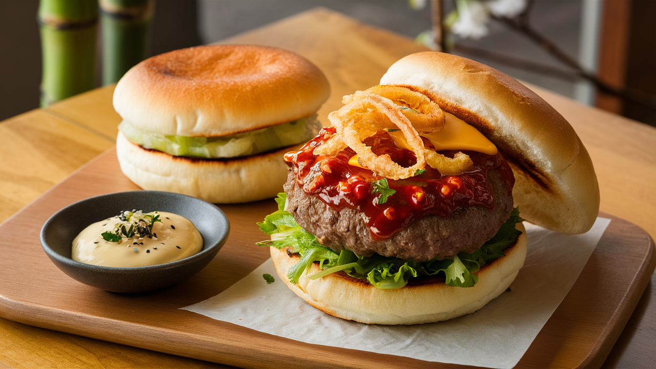 savourez l'alliance unique des saveurs avec nos burgers au chili à la japonaise, subtilement relevés et accompagnés d'une délicieuse mayo au yuzu. une expérience culinaire fusion inoubliable qui éveillera vos papilles !