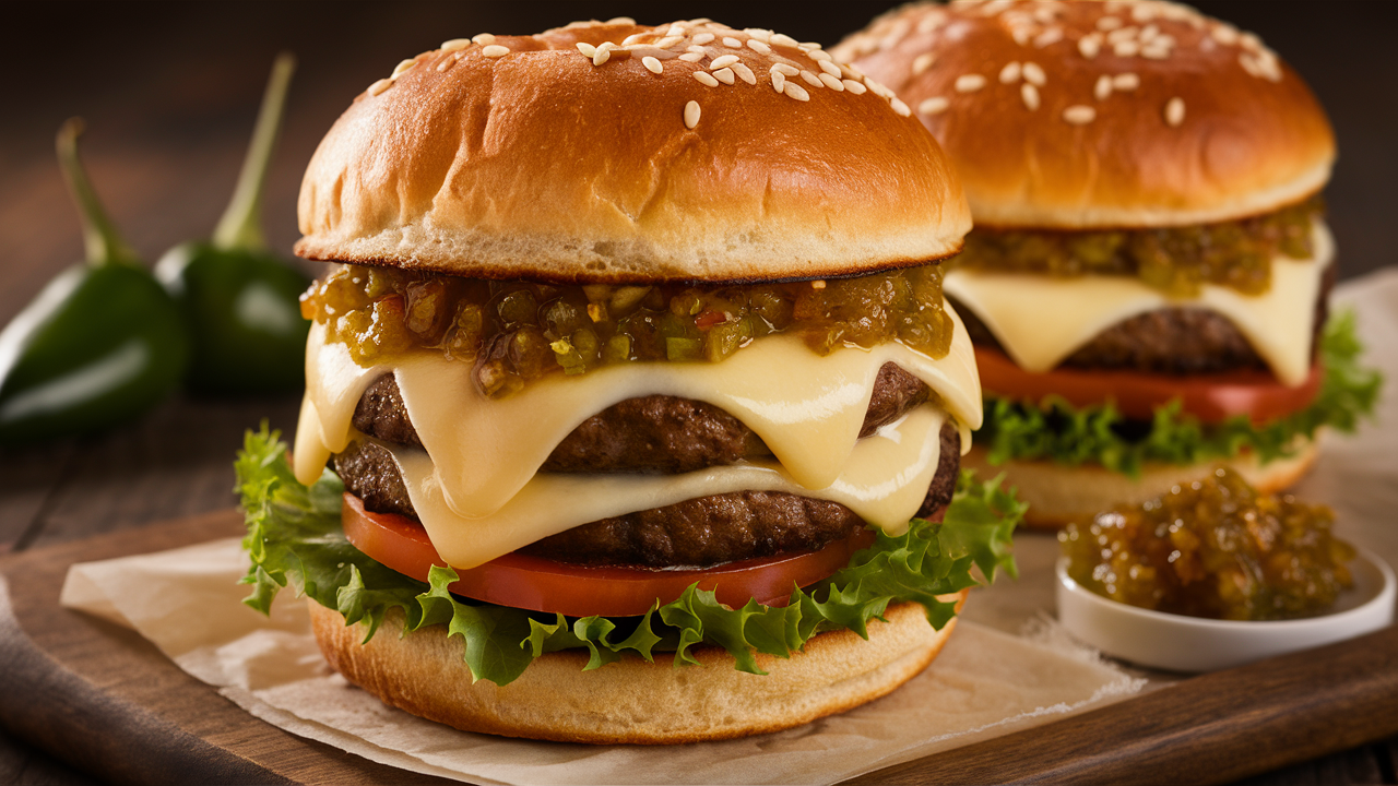 découvrez notre savoureux burger aux deux fromages suisses, accompagné d'une relish de piment vert, pour une expérience gustative inédite. chaque bouchée allie fondant et piquant, parfait pour les amateurs de sensations fortes et de plats gourmands.