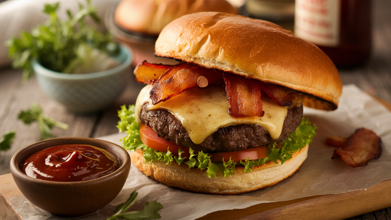 savourez des burgers gourmands composés de gouda fumé fondant et de bacon croustillant, le tout rehaussé par une sauce barbecue savoureuse. une expérience culinaire irrésistible qui ravira vos papilles!