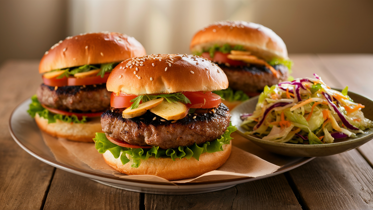 découvrez une délicieuse recette de burgers de porc au gingembre et sésame, accompagnés d'un coleslaw croquant. parfaits pour un repas original et savoureux qui ravira vos papilles !