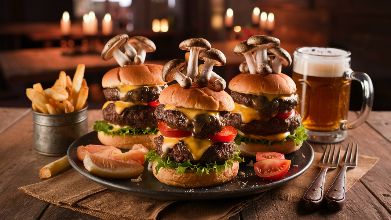 découvrez nos savoureux burgers de taverne agrémentés de champignons enivrés, une association de goûts audacieuse qui ravira vos papilles. parfait pour un repas convivial entre amis ou en famille, chaque bouchée vous transporte dans une expérience gustative unique.