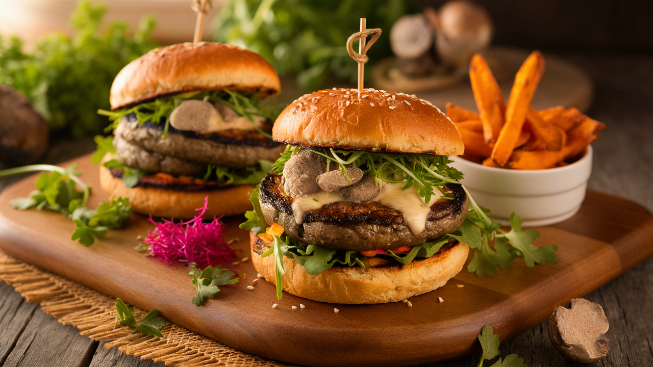 découvrez l'exquise fusion de saveurs avec nos burgers de champignons truffés, une délicieuse expérience culinaire alliant la richesse des champignons à l'arôme envoûtant de la truffe. parfait pour les amateurs de cuisine raffinée et gourmande.