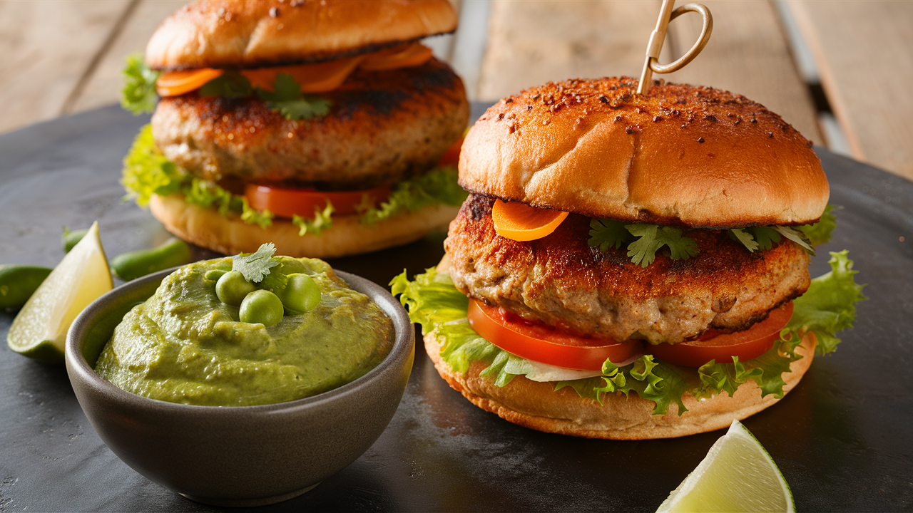 découvrez nos burgers de dinde épicés, associés à une savoureuse guacamole de pois, pour une expérience culinaire savoureuse et saine. une explosion de saveurs dans chaque bouchée!