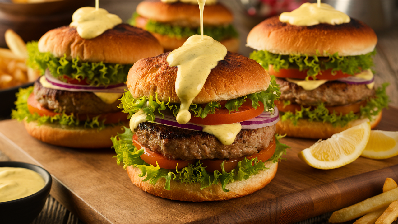 découvrez nos délicieux burgers de dinde gourmet, savamment rehaussés d'une aioli au citron rafraîchissante. une expérience culinaire unique qui allie saveurs et qualité, idéale pour les amateurs de bonne cuisine.