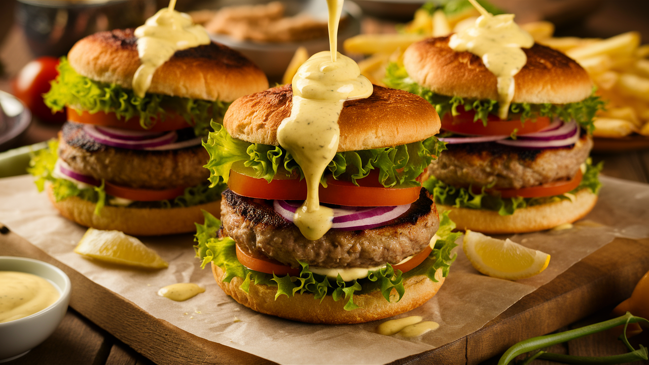 découvrez nos burgers de dinde gourmet, savoureux et juteux, agrémentés d'une délicieuse aioli au citron. une expérience culinaire unique qui allie fraîcheur et gourmandise pour éveiller vos papilles.