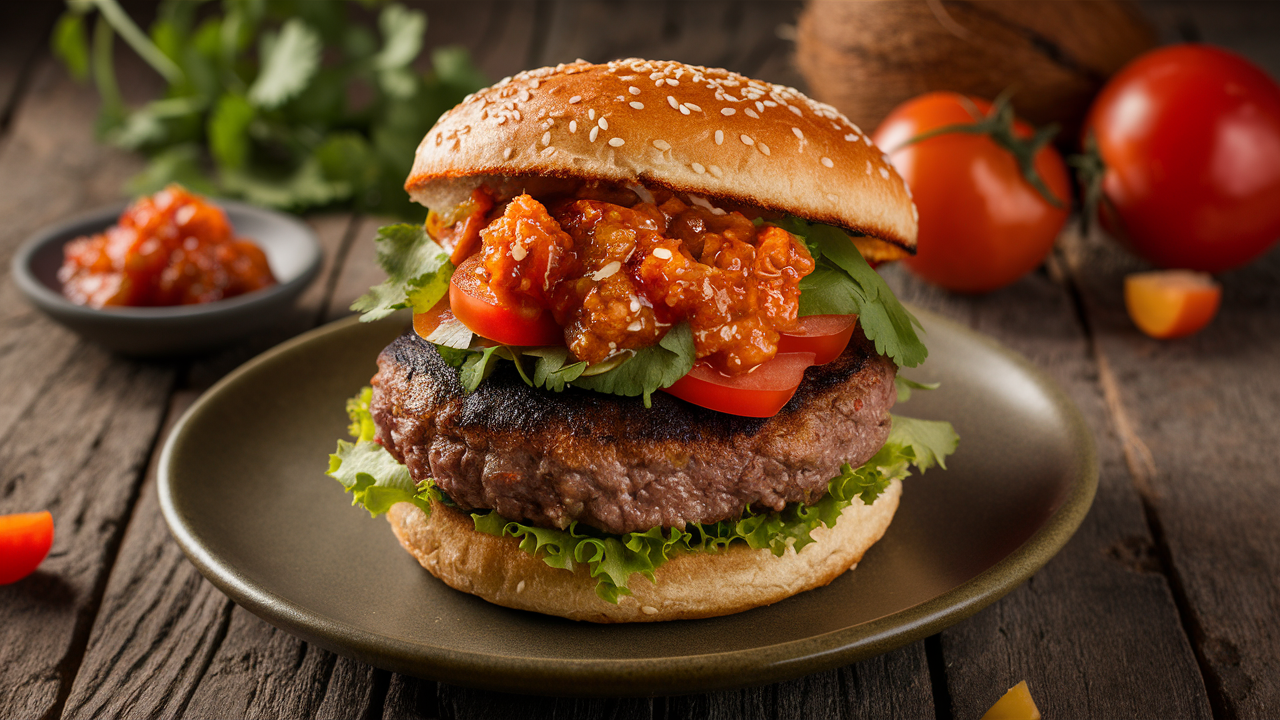 savourez des burgers de porc juteux, délicatement épicés et accompagnés d'une relish thaïlandaise à la tomate et noix de coco. une explosion de saveurs exotiques qui ravira vos papilles et rehaussera votre repas. découvrez cette recette originale alliant tradition et créativité culinaire.