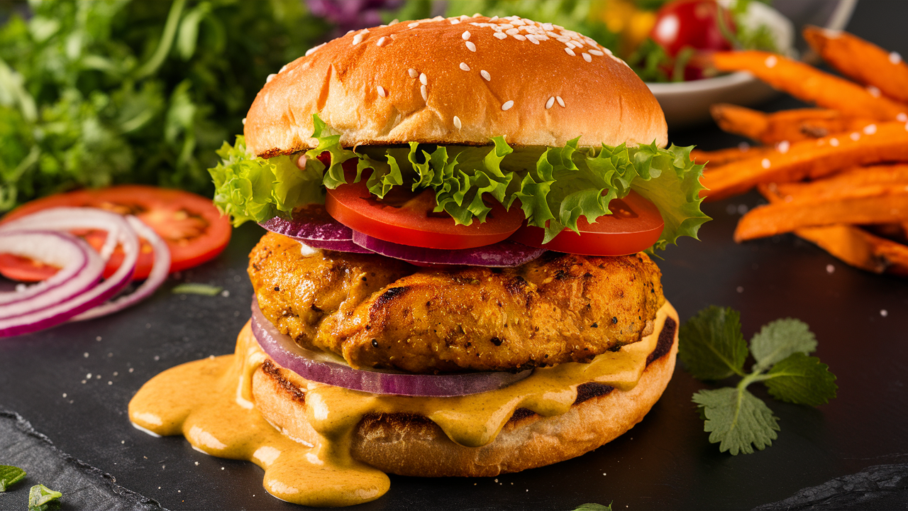 découvrez nos succulents burgers de poulet au curry, une véritable explosion de saveurs qui ravira vos papilles ! alliant tendresse du poulet, épices aromatiques et une sauce savoureuse, ces burgers sont parfaits pour un repas convivial et gourmand.