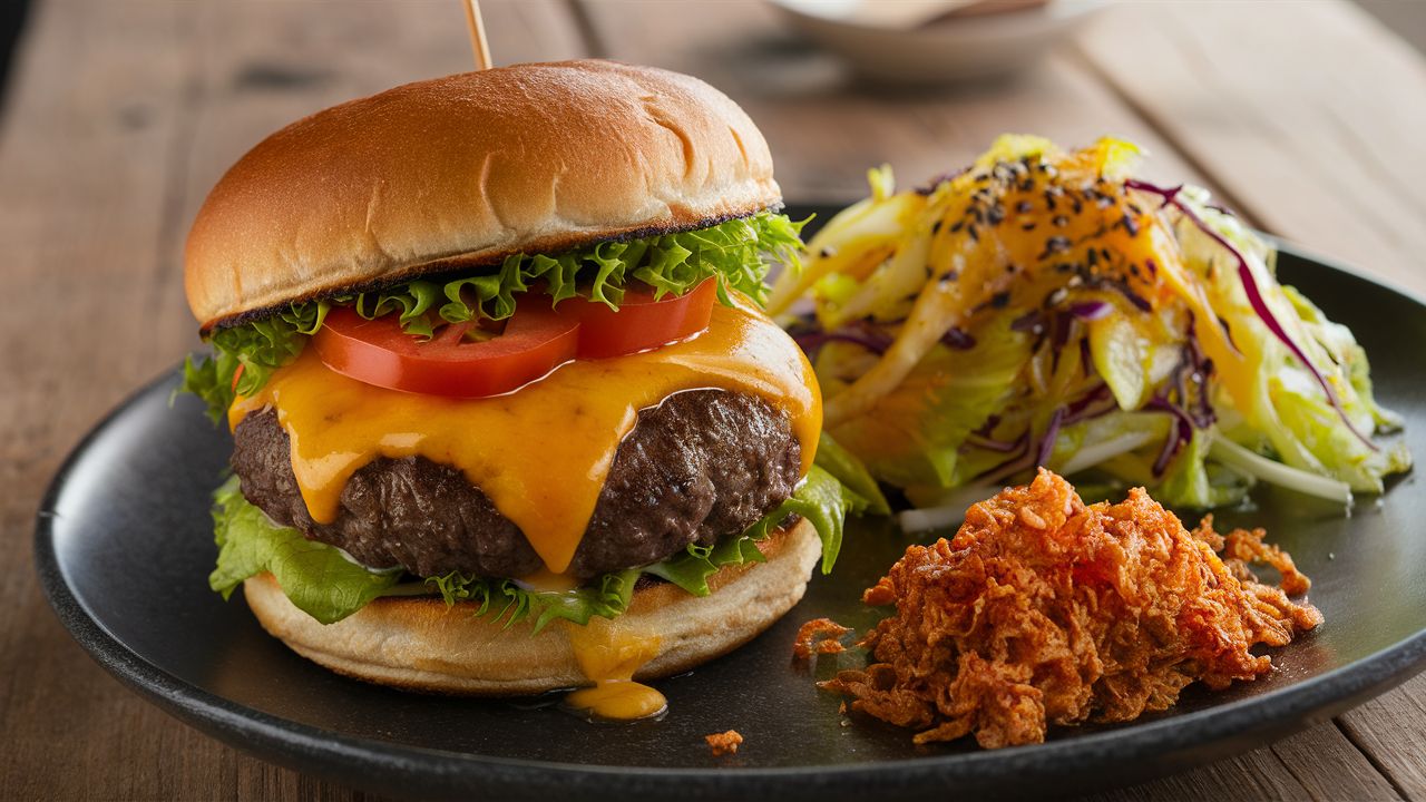 découvrez des burgers savoureux farcis au cheddar, accompagnés d'un délicieux chou mariné et d'échalotes frites croustillantes. une expérience culinaire alliant goût et texture pour les amateurs de burger !